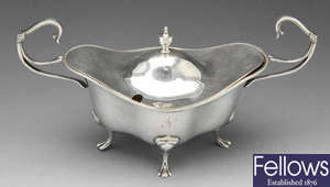 A 1920's silver twin-handled tureen & cover.