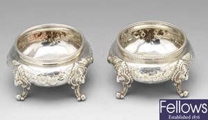 A Victorian pair of silver open salts.