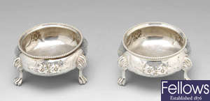 Two pairs of Victorian silver salts.
