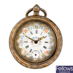An open face pocket watch with another open face pocket watch.
