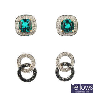 A selection of eight pairs of diamond and gem-set ear studs. 