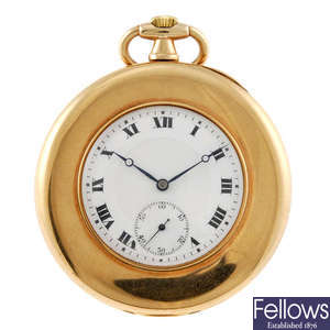 A 9ct gold open face pocket watch.