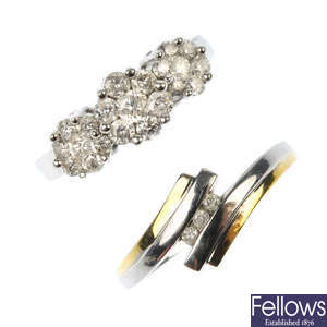 A selection of six 9ct gold diamond rings.