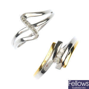 A selection of ten 9ct gold diamond dress rings.