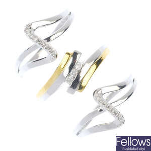 A selection of ten 9ct gold diamond rings.
