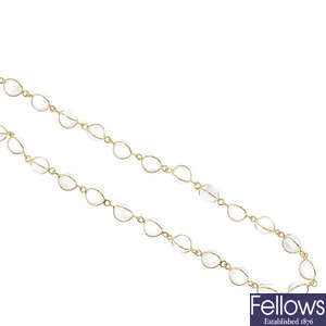 A moonstone bead single-strand necklace.