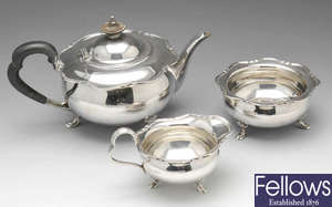 A 1920s/30s matched three piece silver tea service.