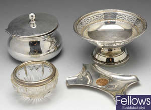 A selection of silver, to include a pedestal dish (4).
