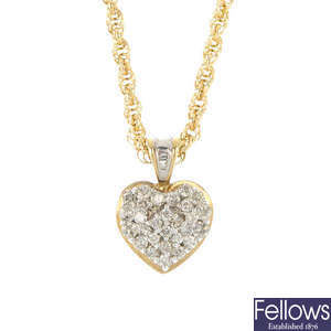 A 9ct gold diamond heart pendant.
