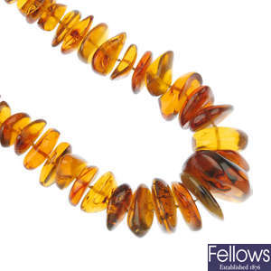 A Dominican Republic polished amber necklace.