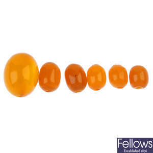 A selection of natural amber beads.