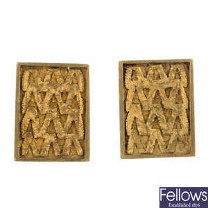A pair of 1970s 9ct gold panel cufflinks.