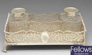 A George III silver desk ink stand.