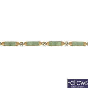 A 9ct gold jade bracelet.