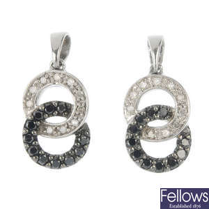 A selection of thirteen diamond and black-gem pendants and ear studs. 