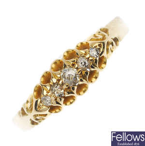 A early 20th century 18ct gold diamond five-stone ring.