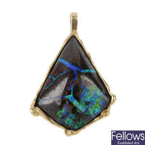 A black boulder opal pendant.