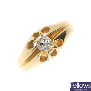 An early 20th century 18ct gold diamond single-stone ring. 