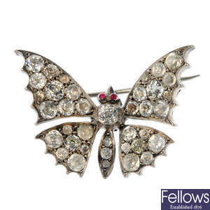 An early 20th century silver paste butterfly brooch.