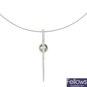 BOODLES - a cultured pearl and diamond 'cutting edge' pendant.