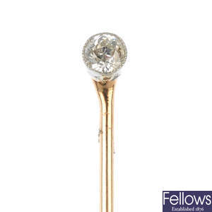 An early 20th century gold diamond stickpin.