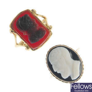 Two agate cameo rings.