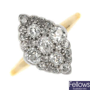 An early 20th century 18ct gold and platinum diamond cluster ring.