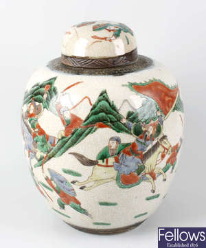 An Oriental crackle ware ginger jar and cover