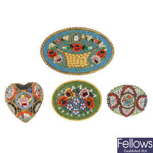 A selection of ten items of mid 20th century and later micro mosaic jewellery.