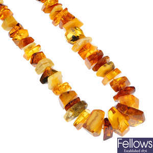 A Baltic amber bead necklace.