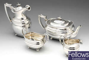 A late Victorian four piece tea service by Elkington & Co.