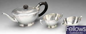 A 1930's three piece silver tea service.