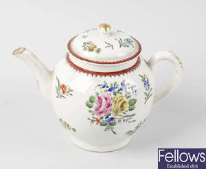 An 18th century English porcelain teapot attributed to Bow, circa 1765-1770