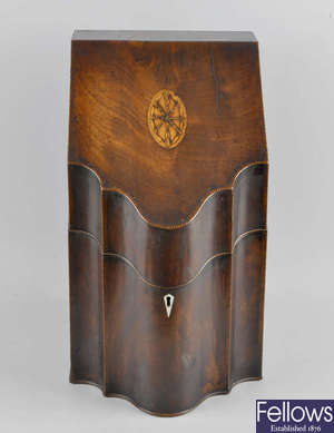 A George III inlaid serpentine-front cutlery box