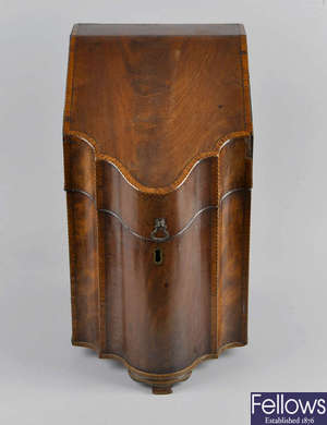 A George III inlaid mahogany serpentine-front cutlery box