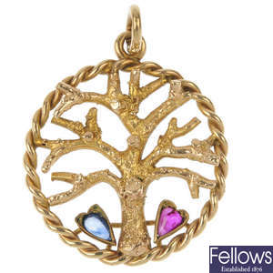 A 1970s 9ct gold gem-set pendant.