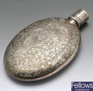 A Victorian silver hip flask & early 20th century vesta case.