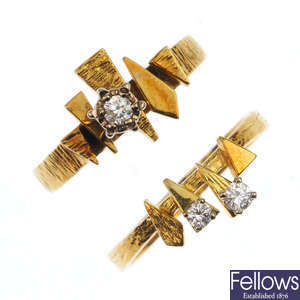 Two 1970s 18ct gold diamond dress rings.