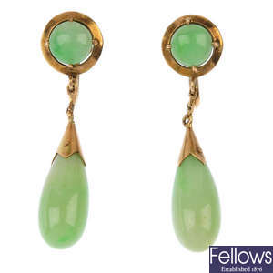 A pair of mid 20th century jade ear pendants.