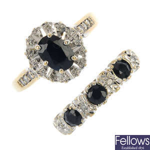 Two 9ct gold sapphire and diamond rings.