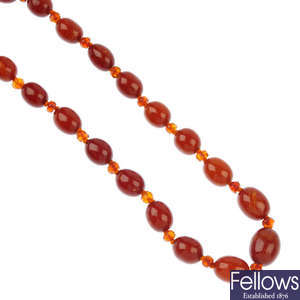 A natural and reconstructed amber bead necklace.