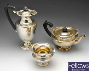 An Elkington & Co three piece silver tea service.