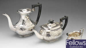 Two silver plated tea services e and a pewter set.