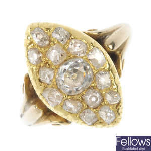 An early 20th century gold diamond dress ring.