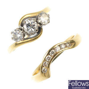 A set of two 18ct gold diamond rings.