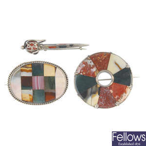 A selection of three Scottish agate brooches.