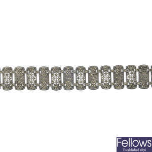 A selection of marcasite white metal jewellery
