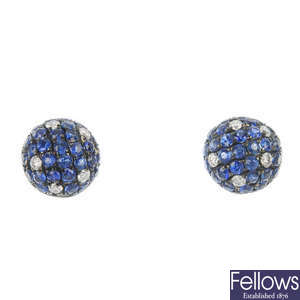 A pair of 18ct gold sapphire and diamond ear studs.