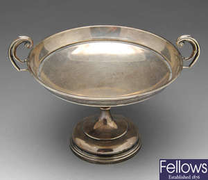 A 1930's silver twin-handled tazza dish.