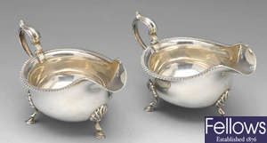 A 1930's pair of silver sauce boats.